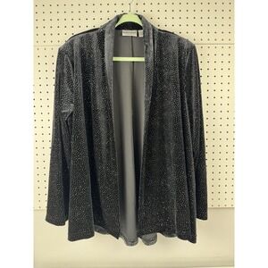 Y2K Sparkle Foil Dot Velvet Jacket 14/16W Black Glam‎ Open Front Fashion Bug